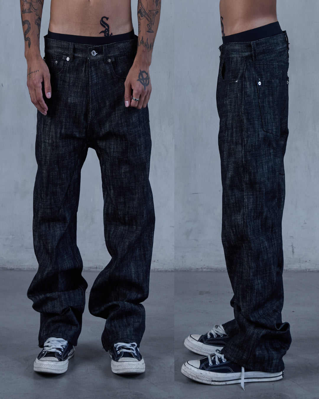 SPINE0.1 - BLK/NAT - 16OZ CROSS HATCH DENIM