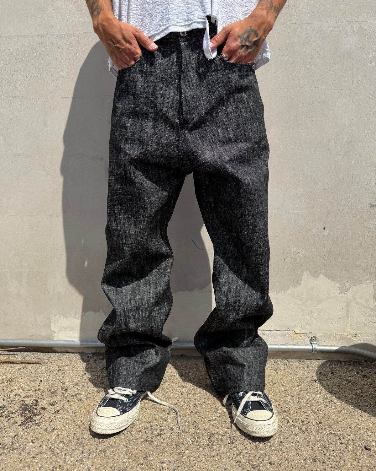 LINE0.1 - BLK/NAT - 16OZ CROSS HATCH DENIM