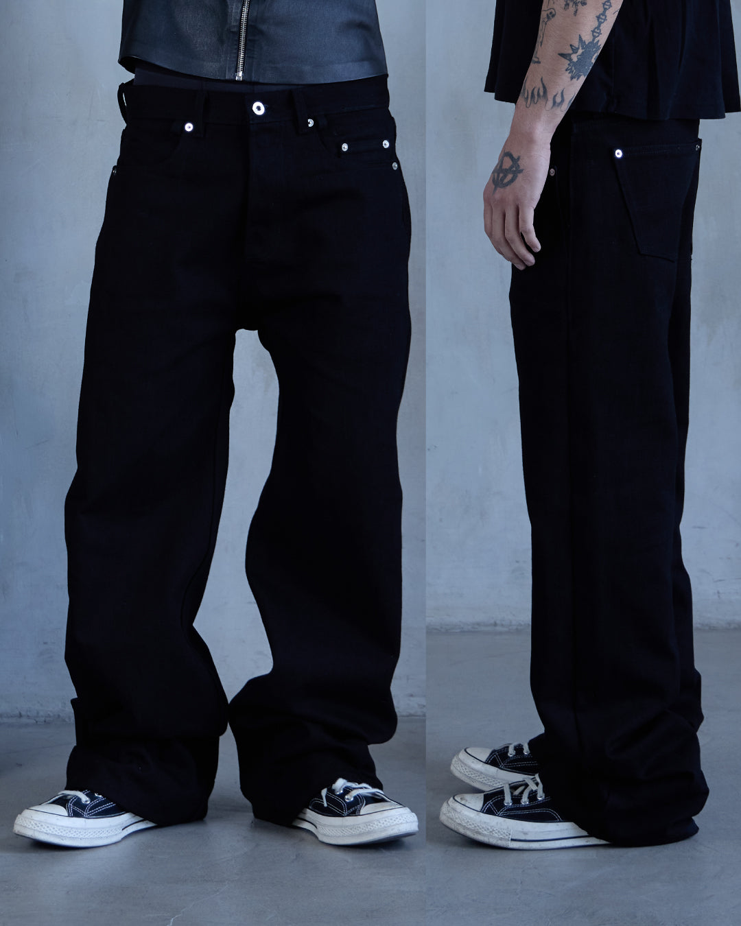 LINE0.1 - BLACK - 16OZ RAW SLUB DENIM (WIDE)