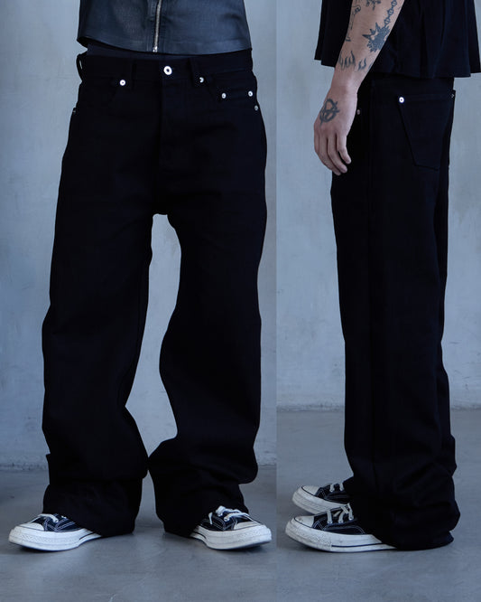 LINE0.1 - BLACK - 16OZ RAW SLUB DENIM (WIDE)