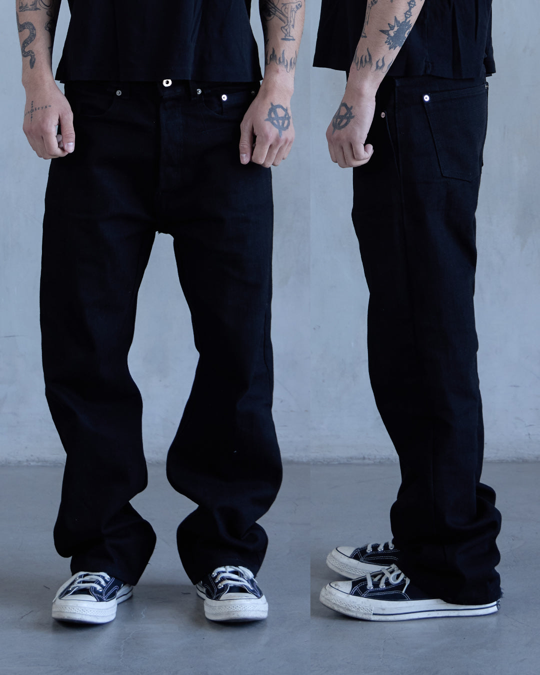 SPINE0.1 - BLACK - 16OZ RAW SLUB DENIM (SLIM)